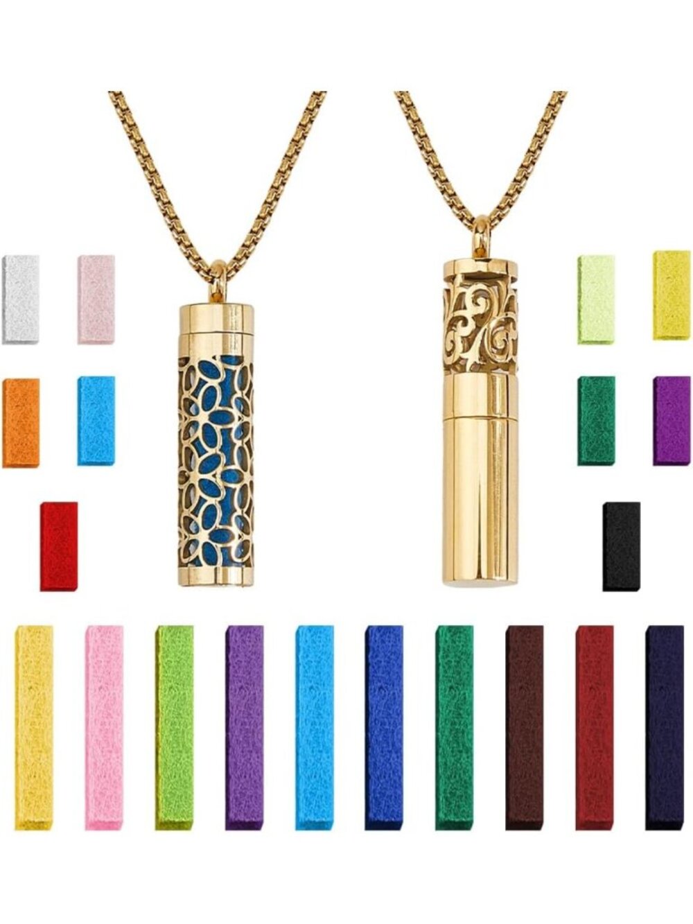 Essential Oil Diffuser Necklace - 2 Styles, Perfume Pendant with 20 Felt Pads